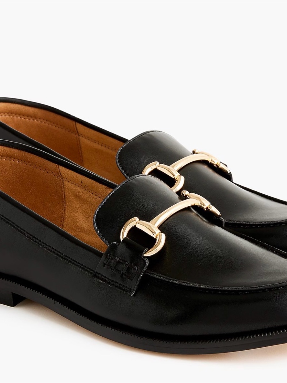J. Crew Black Leather Loafers with Gold Bit Detail Sz 10